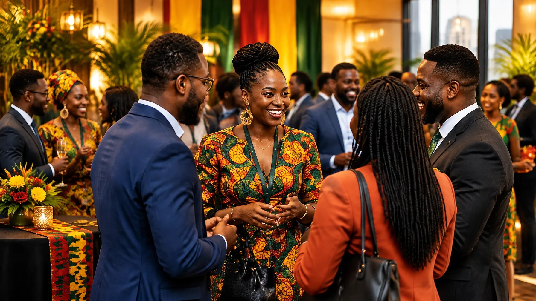 Entrepreneurs and community leaders sharing a celebration and networking